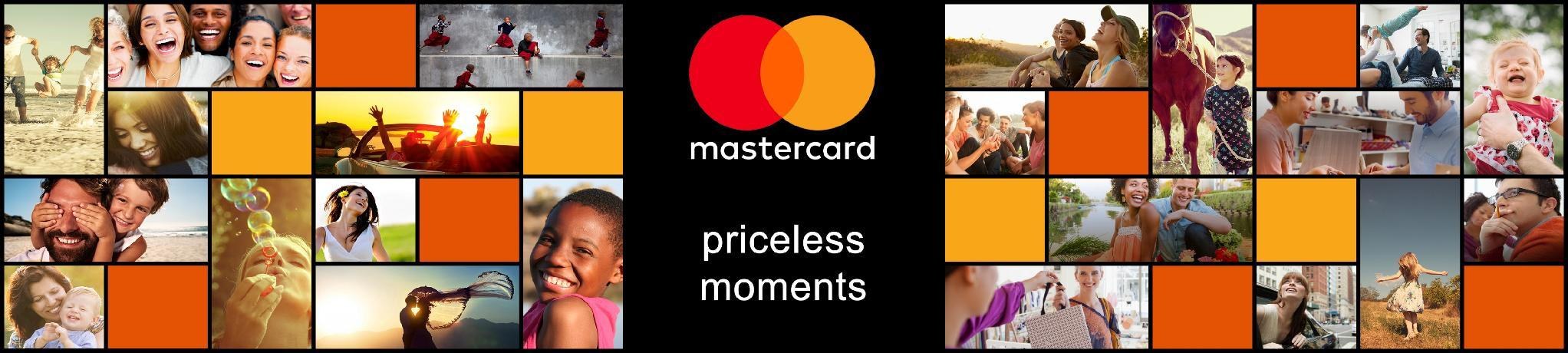 Storyboard frame: the fully built mosaic filling all ten screens with photographs and orange colour blocks on both sides of the central priceless moments lockup
