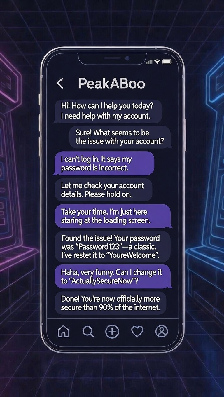 Continuation of the account help conversation: a password reset delivered as YoureWelcome, the user jokes back and the assistant confirms