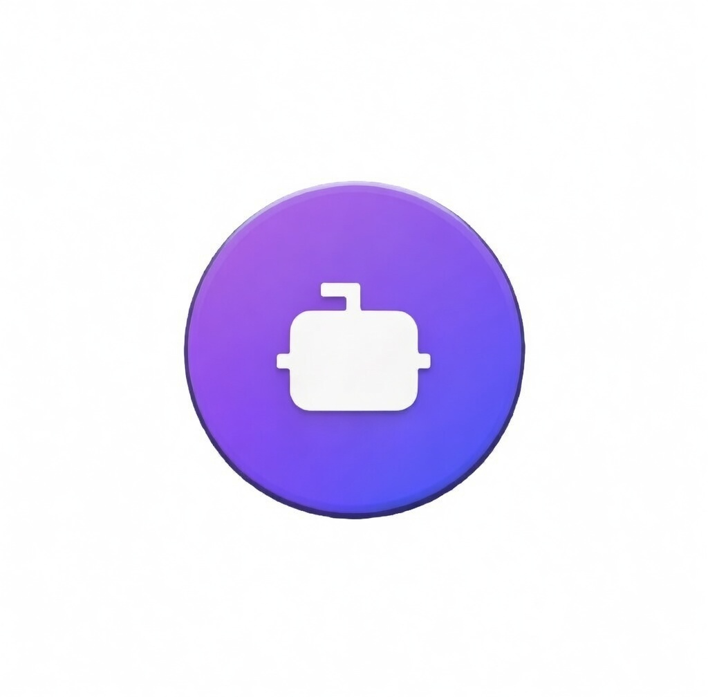 PeakABoo app mark: a white robot-head glyph inside a violet to blue gradient circle