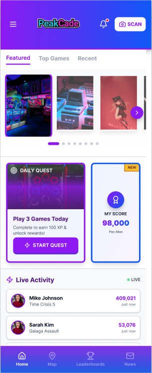 PeakCade home feed