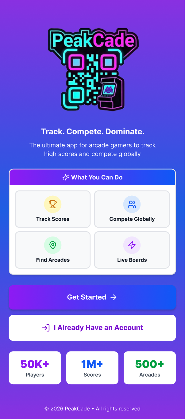 PeakCade welcome screen