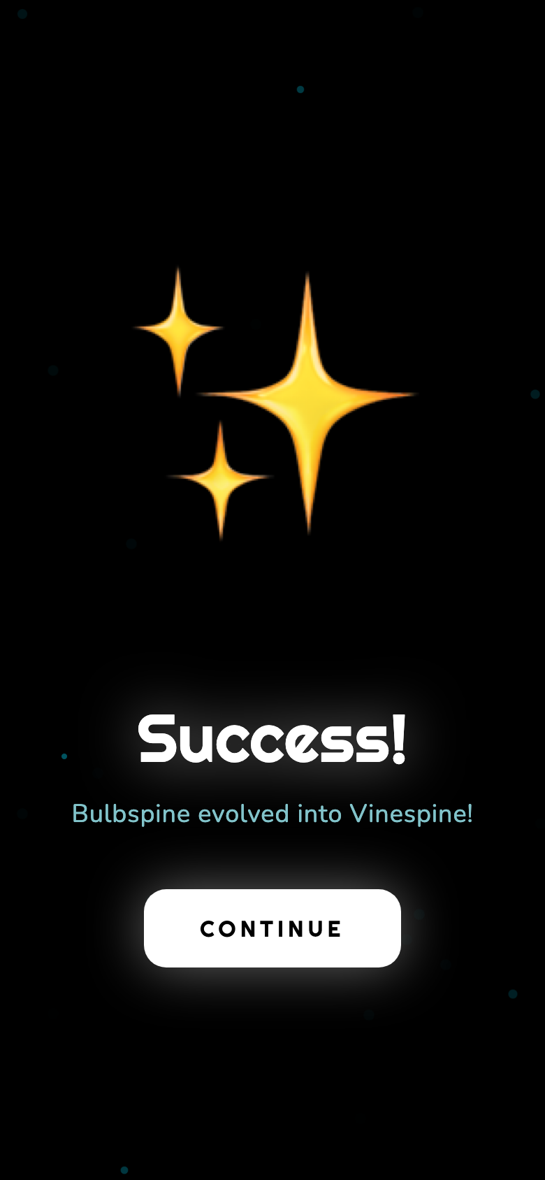 Poketopia Evolution screen: The one place the app takes the whole screen, and earns it.
